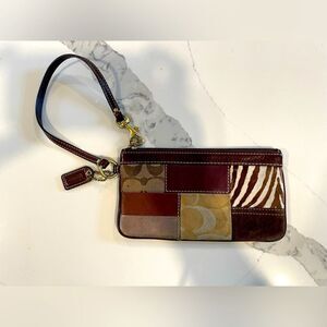 VINTAGE Y2K Coach Wristlet Patchwork Suede Brown Leather Clutch Authentic